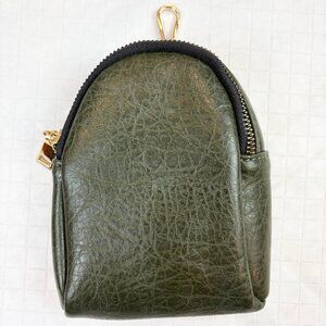 Olive green vegan leather zipper pouch bag charm. New without tags.